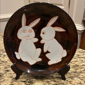 Whimsical Brown and White Bunny Ceramic Plate